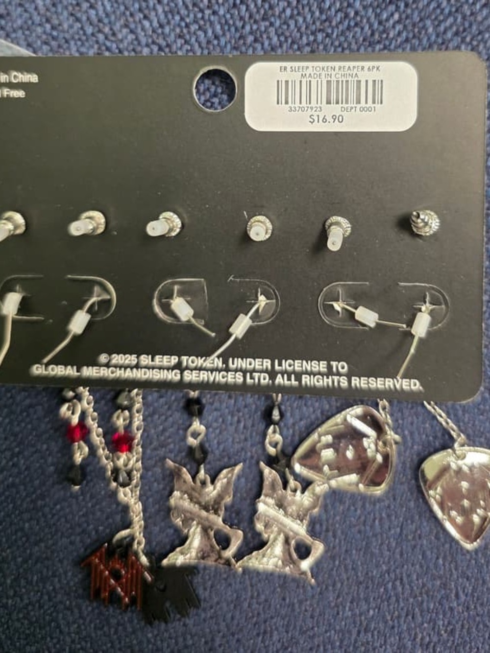 Silver & Black Guitar Pick and Charm Necklace Set - Silver/Black